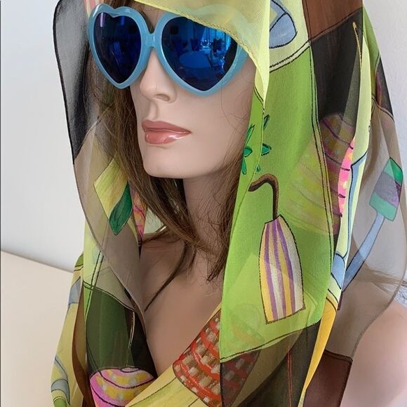 Echo silk chiffon scarf with lamp and vase design - Picture 2 of 10